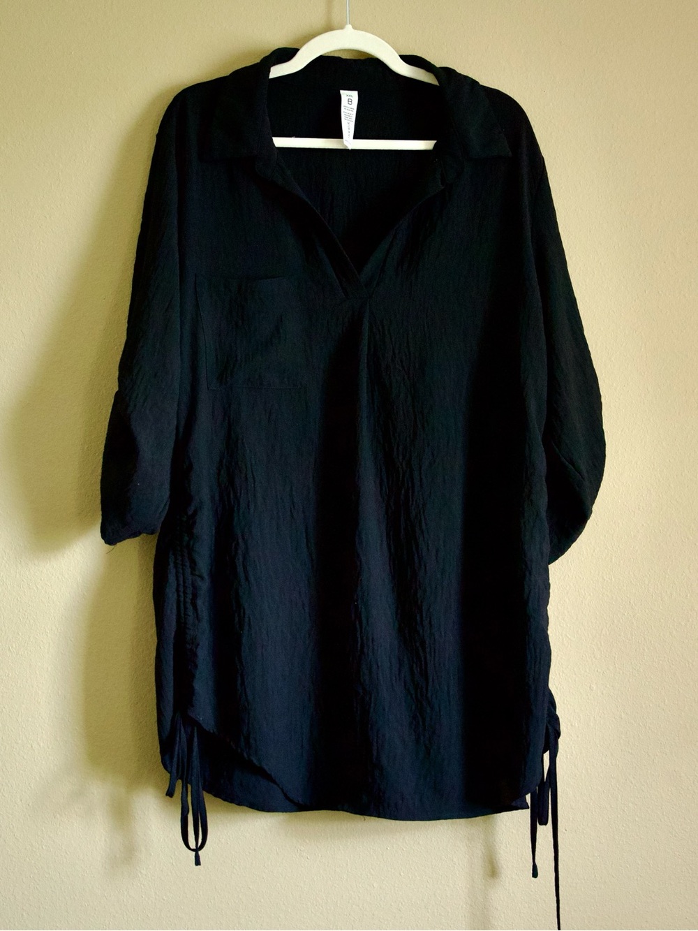 B Black Crinkle Beach Cover Up Tunic Swim Cover-Up XXL
